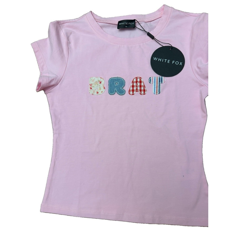 White Fox Pink Babydoll Tee W Brat Graphic